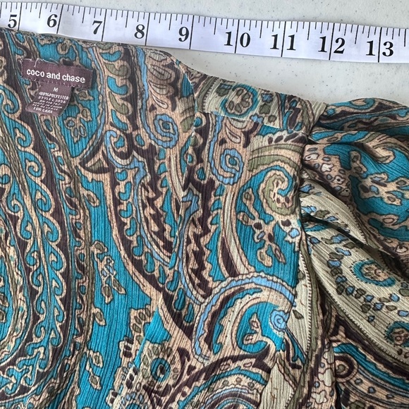 COCO AND CHASE Turquoise Boho Paisley Design 3/4 sleeve Size M - Picture 6 of 11